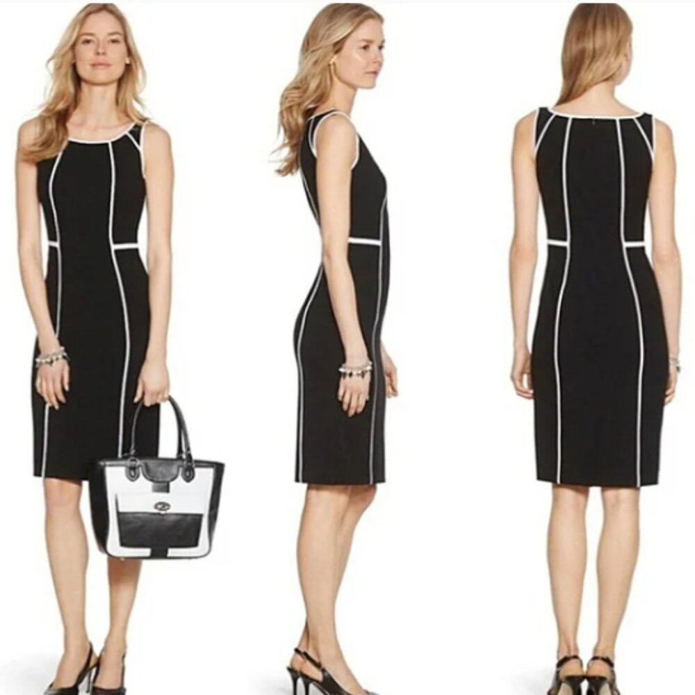 White House Black Market Women’s Black And White Pipe Sheath Midi Dress Size 8